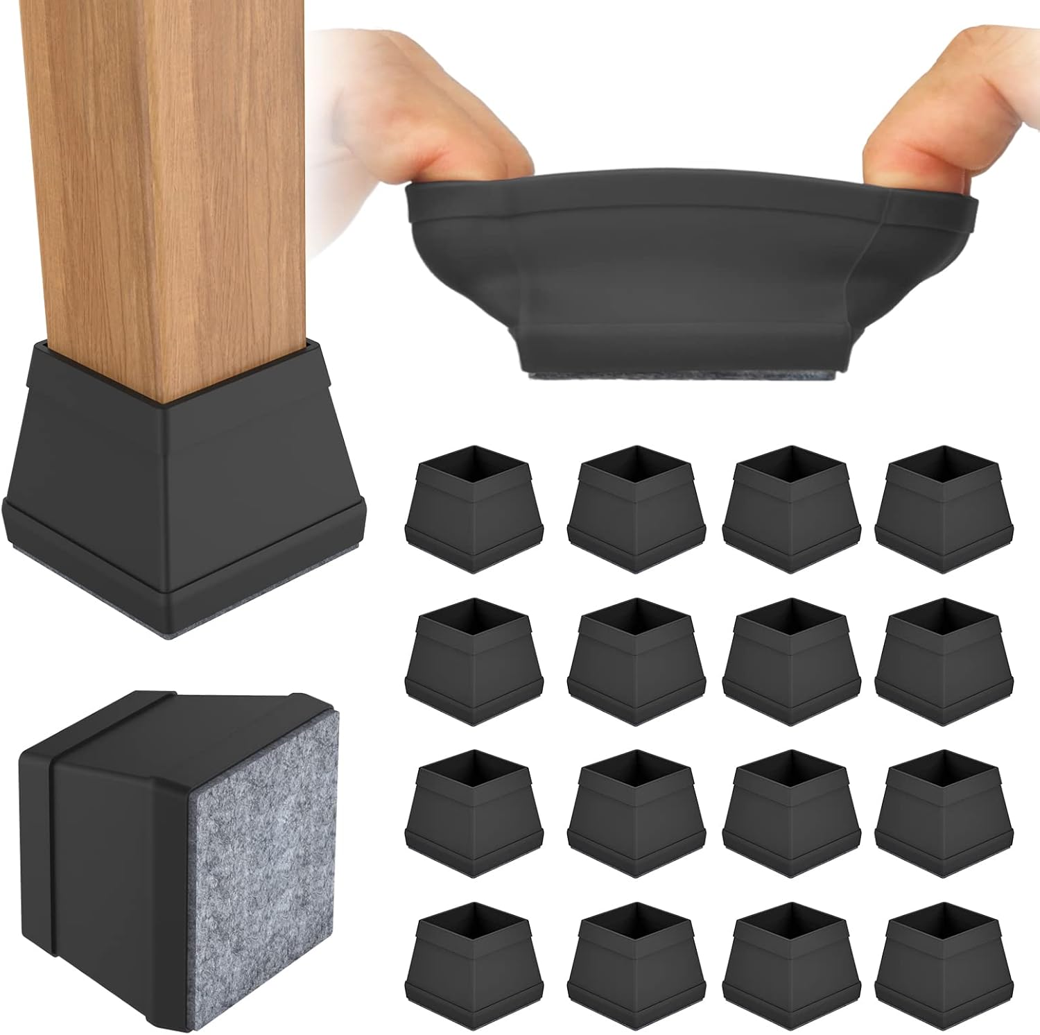 16 PCS Square Chair Leg Floor Protector, Silicone Chair Leg Cover, Furniture Leg...