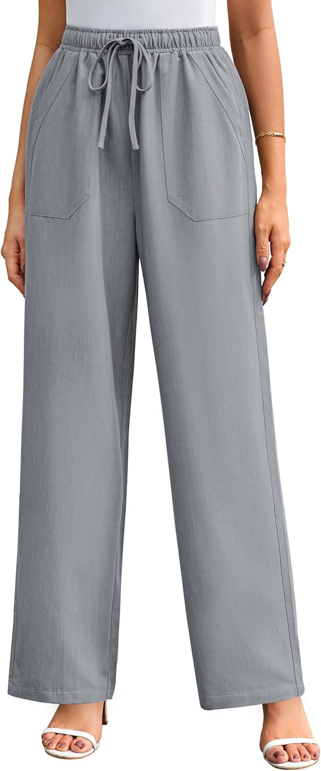 GRACE KARIN Women's Wide Leg Casual Pants Summer Lightweight Drawstring Elastic...