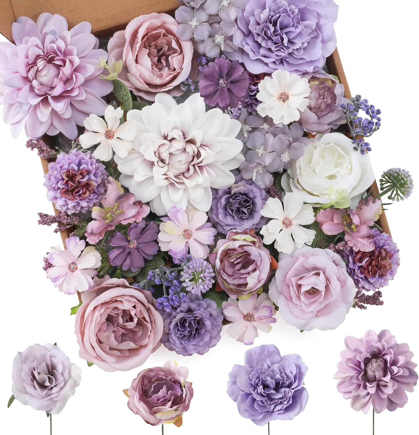 Floweroyal Artificial Flowers Combo Purple Flowers Mix Silk Flowers Dahlia Roses...