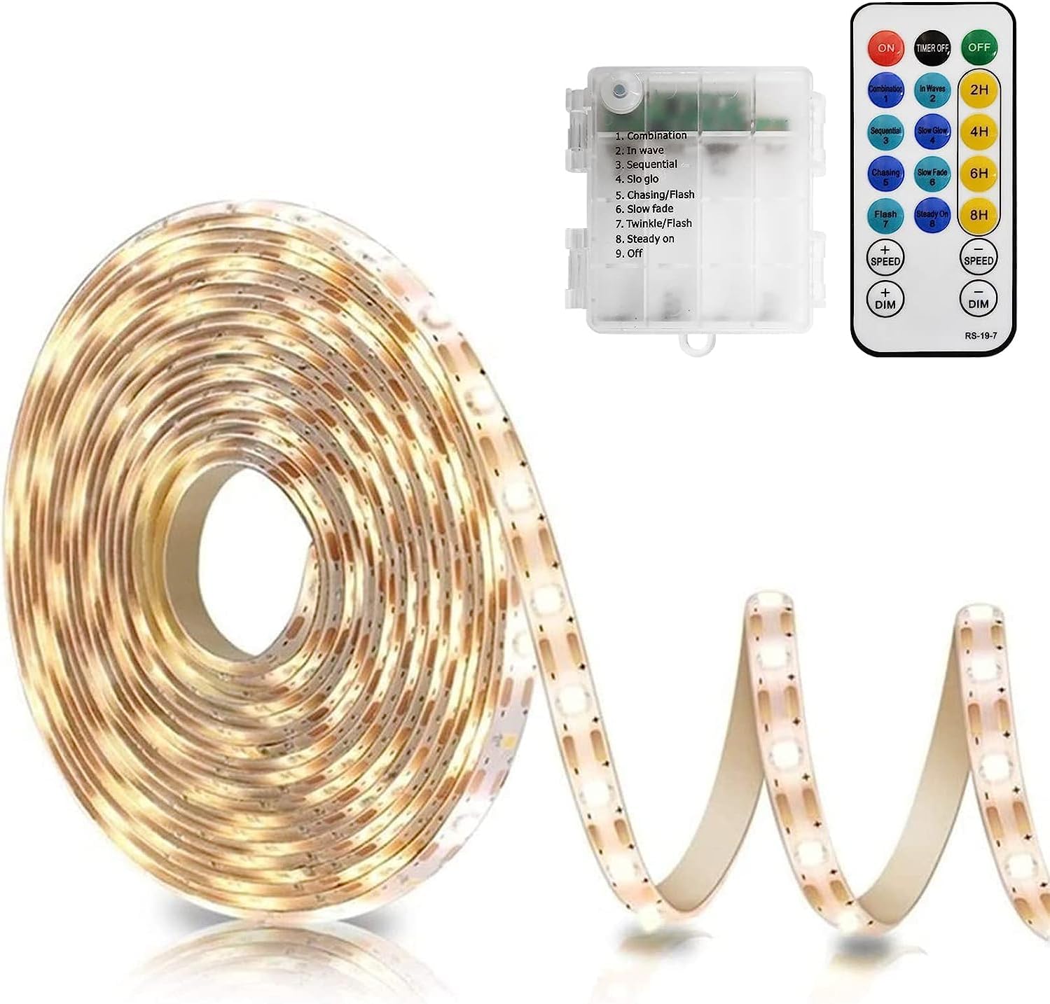 CCILAND 5M Strip Lights Battery Powered, 150 LED 2700K 2835 SMD Strip Lights wit...