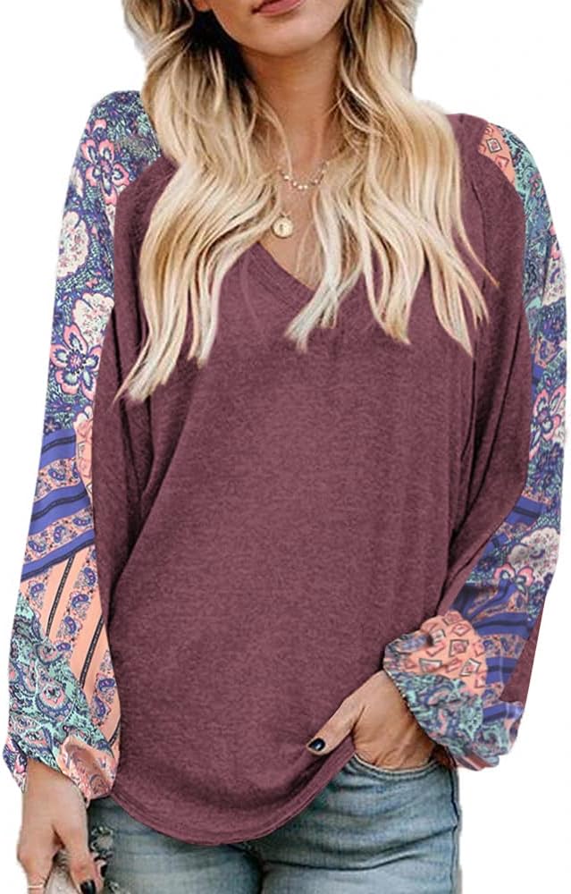 Beyove Boho Tops for Women Long Sleeve Fall Bohemian Casual Loose Fit Shirt Hipp...