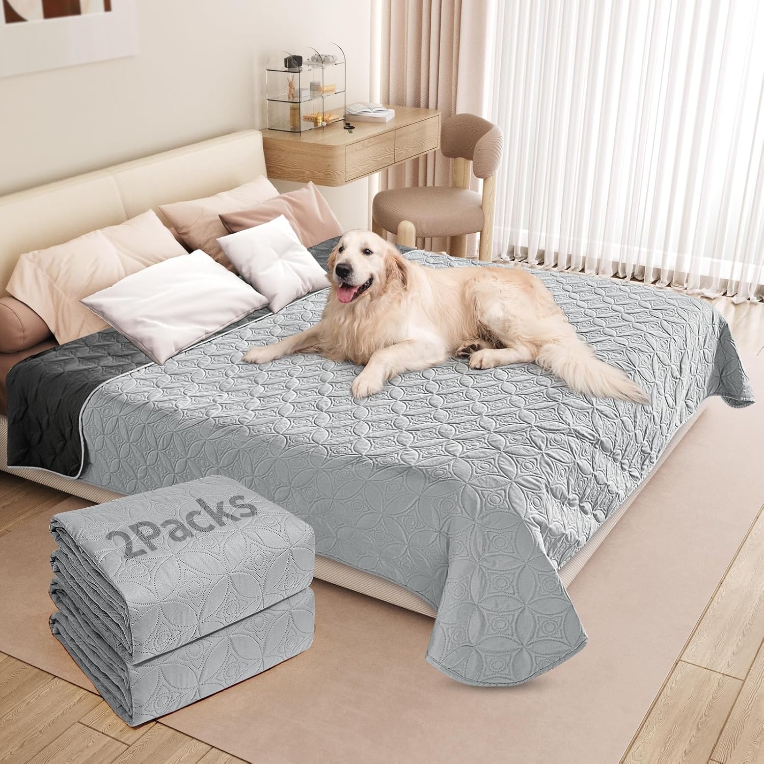 PICK FOR LIFE Waterproof Dog Blanket For Bed, 2 Packs 97×190cm Dog Blankets Wash...