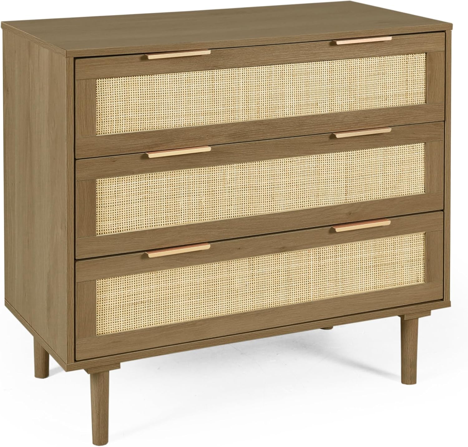 HOPUBUY 3 Drawer Dresser for Bedroom, Rattan Dresser Modern Closet Dressers Ches...