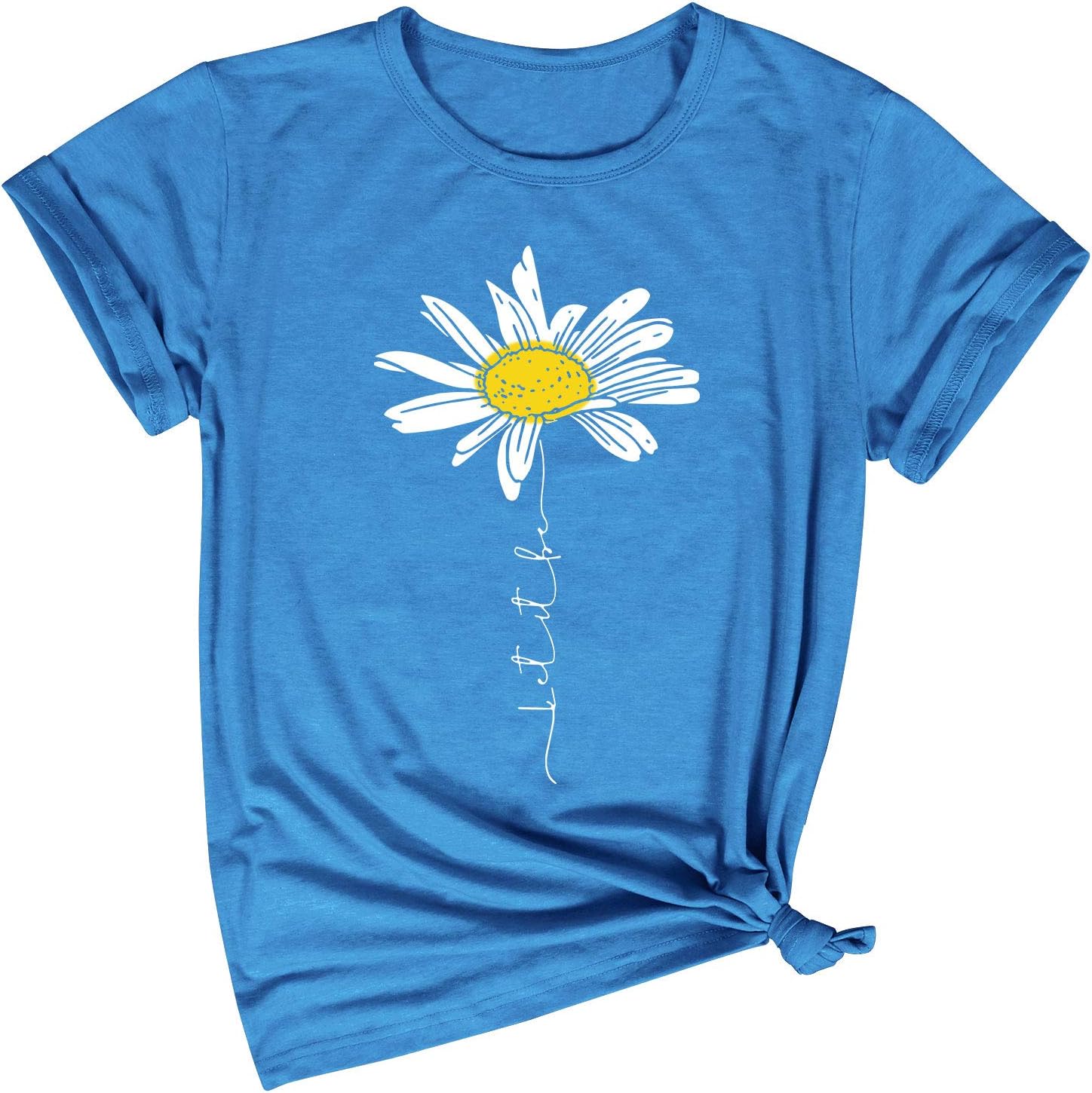 Dresswel Women Let It Be T Shirt Daisy Flower Graphic Print T-Shirt Crew Neck Sh...