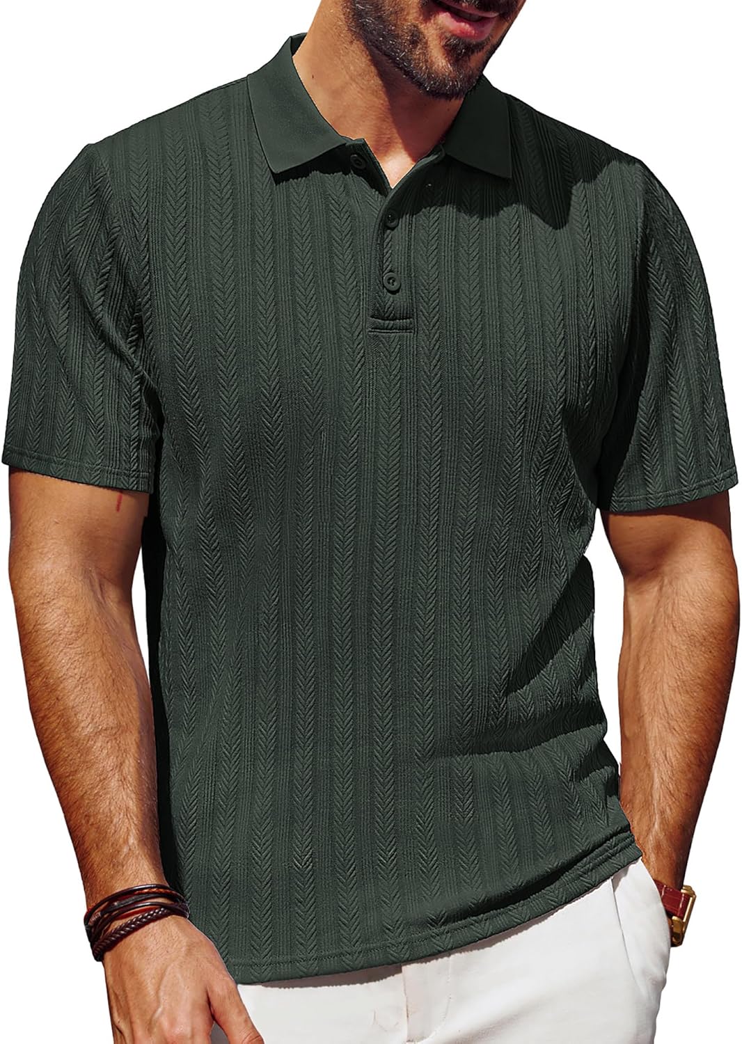 PJ PAUL JONES Mens Polo Shirts Short Sleeve Fashion Textured Polo Shirt Regular...