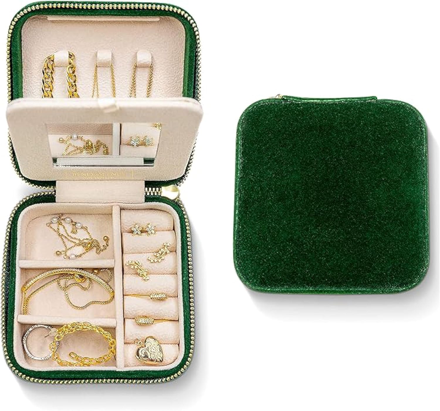 Benevolence LA Plush Velvet Jewelry Box | Travel Jewelry Case Organizer with Mir...