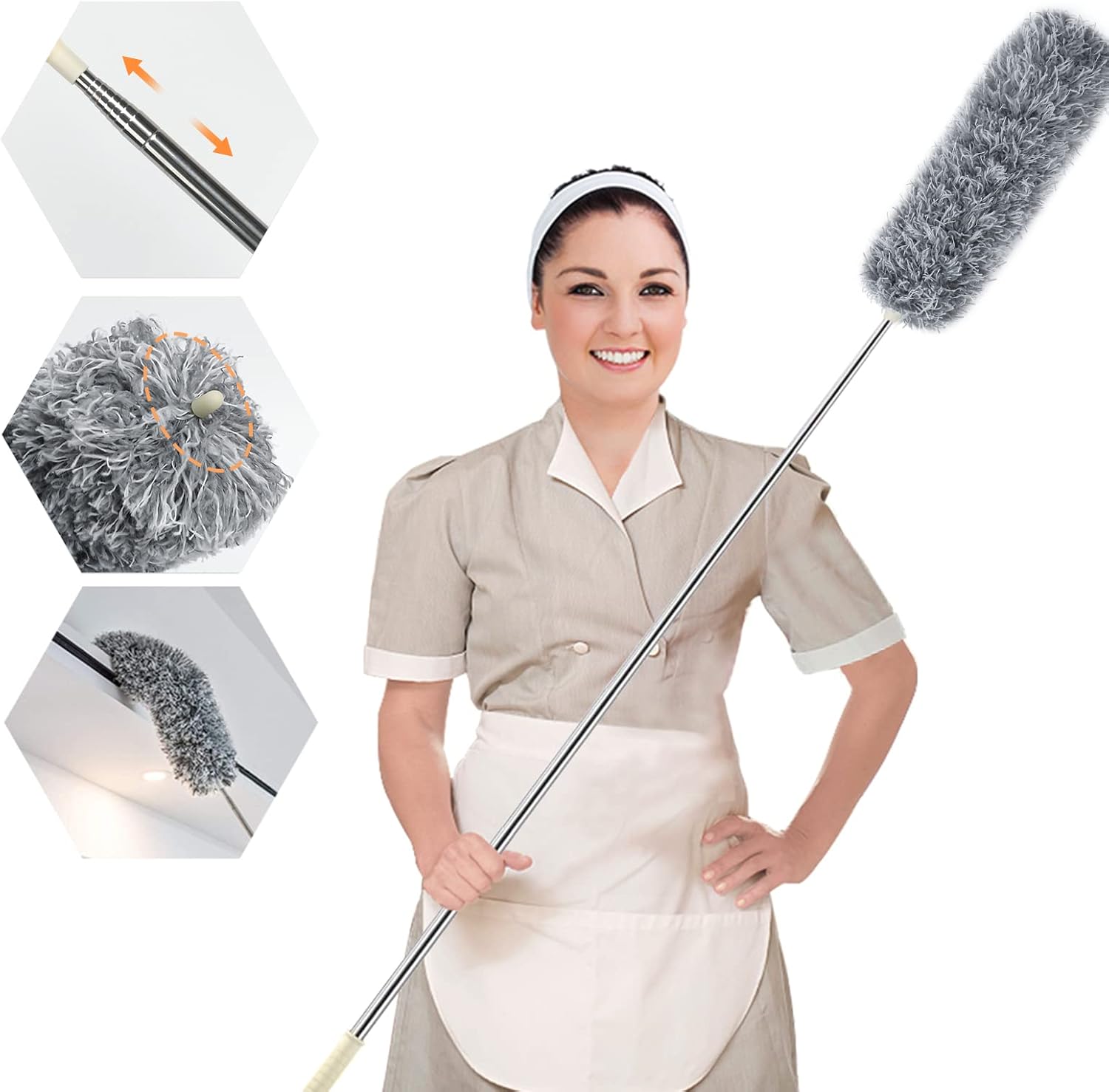 ENJSD Extendable Feather Duster,Microfiber Duster with Extra Long 100in Stainles...