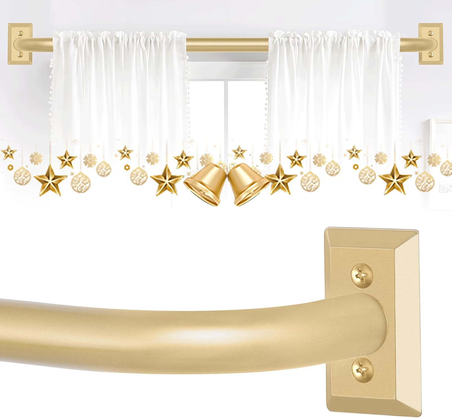 Gold Wrap Around Curtain Rods 2 Pack:Blackout Adjustable Window Curtain Rod,Room...