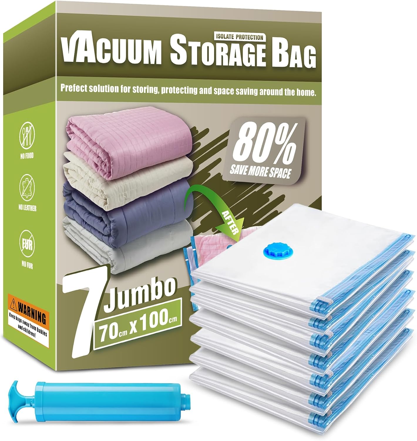 Space Saver Bags, Pack of 7 Jumbo Vacuum Storage Bags, Compressed Sealer Bags St...