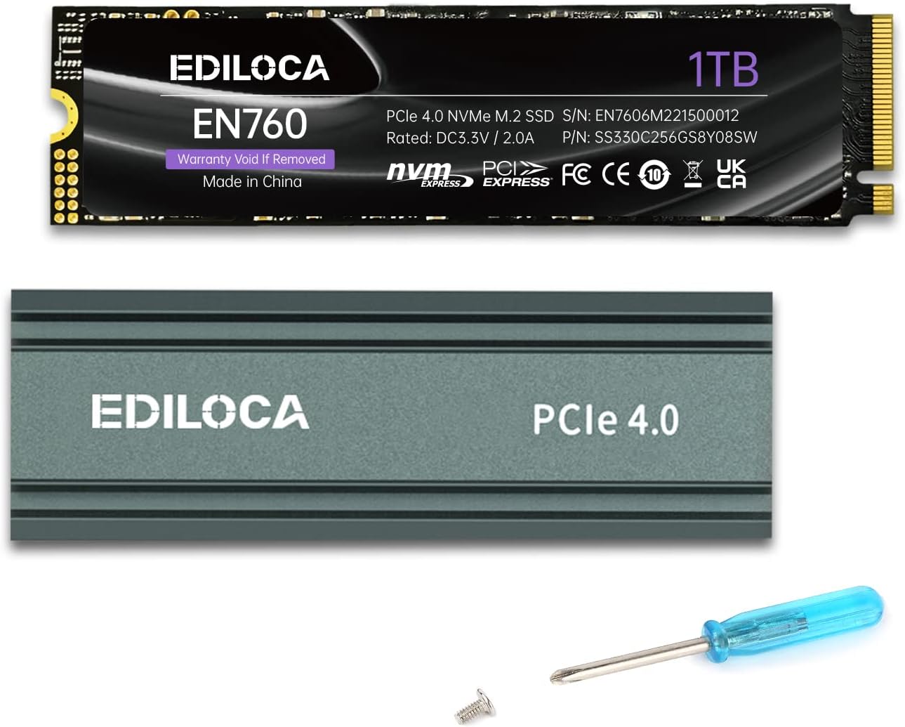 Ediloca EN760 SSD with Heatsink 1TB PCIe Gen4, NVMe M.2 2280, Up to 5000MB/s, In...