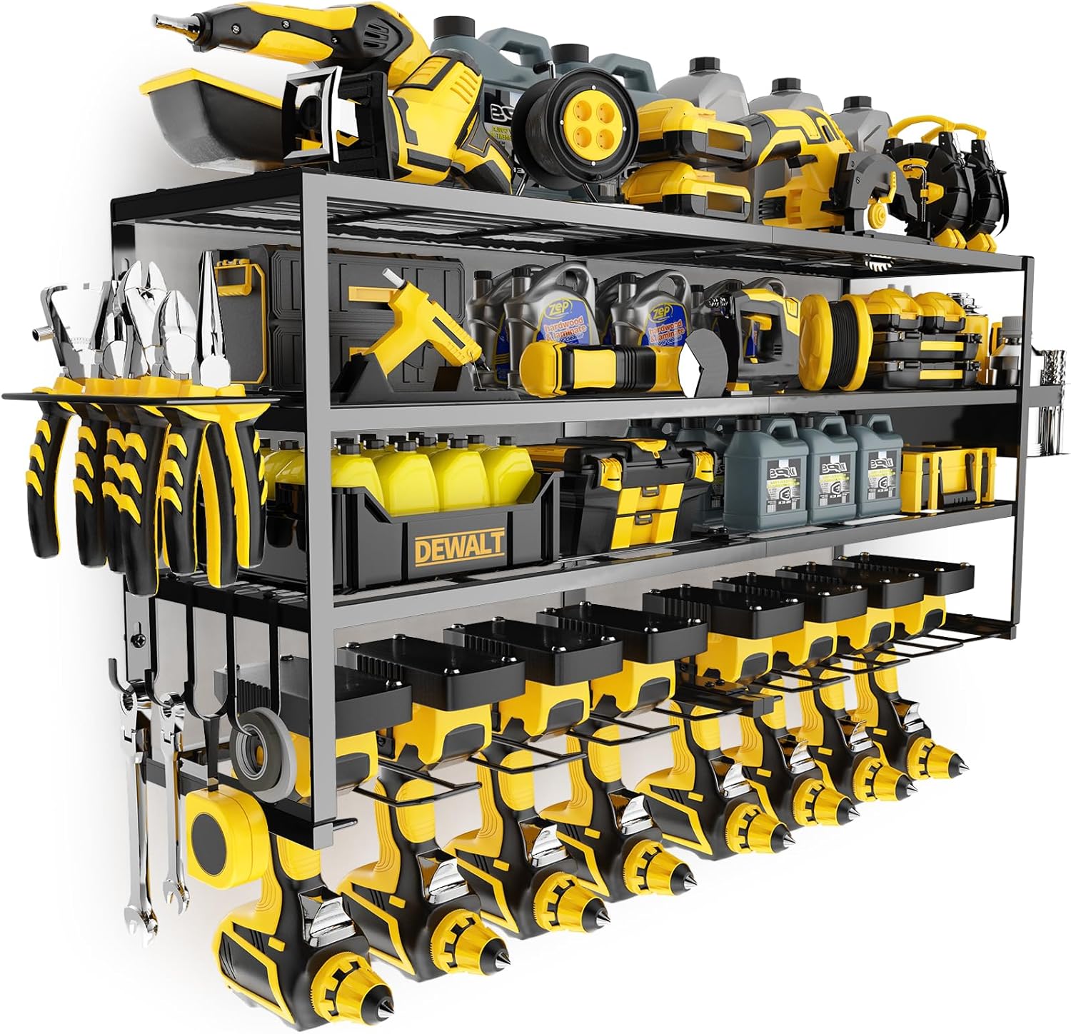 4 Layers Large Power Tool Organizer Wall Mount - Heavy Duty 8 Drill Holders for...