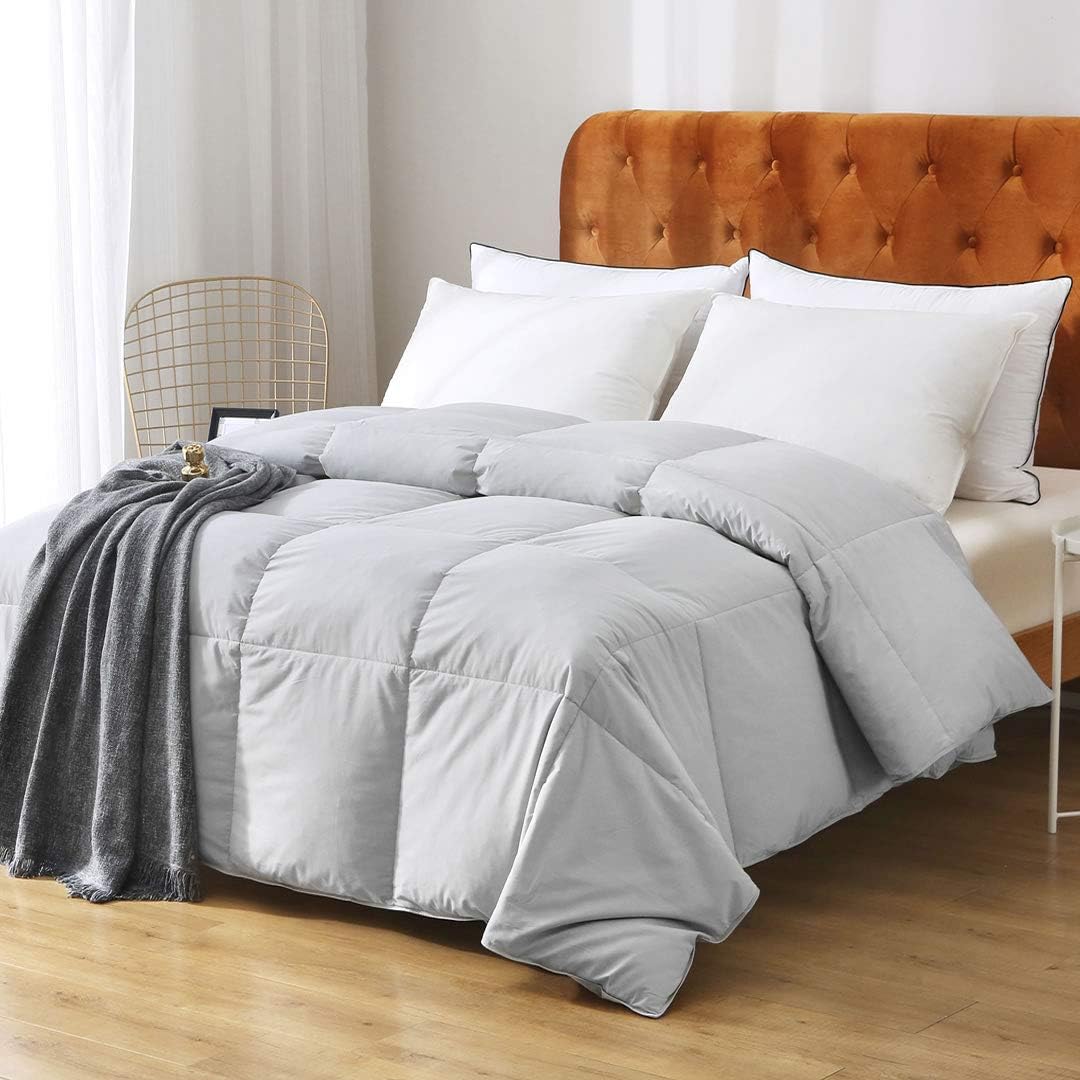 Gray Feathers Down Comforter California King - 100% Organic Cotton Cover, Medium...