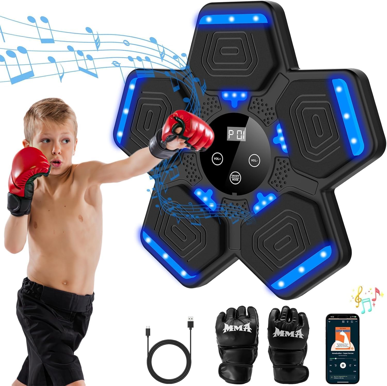 2025 Music Boxing Machine for Adults and Kids, Smart Bluetooth Boxing Machine wi...