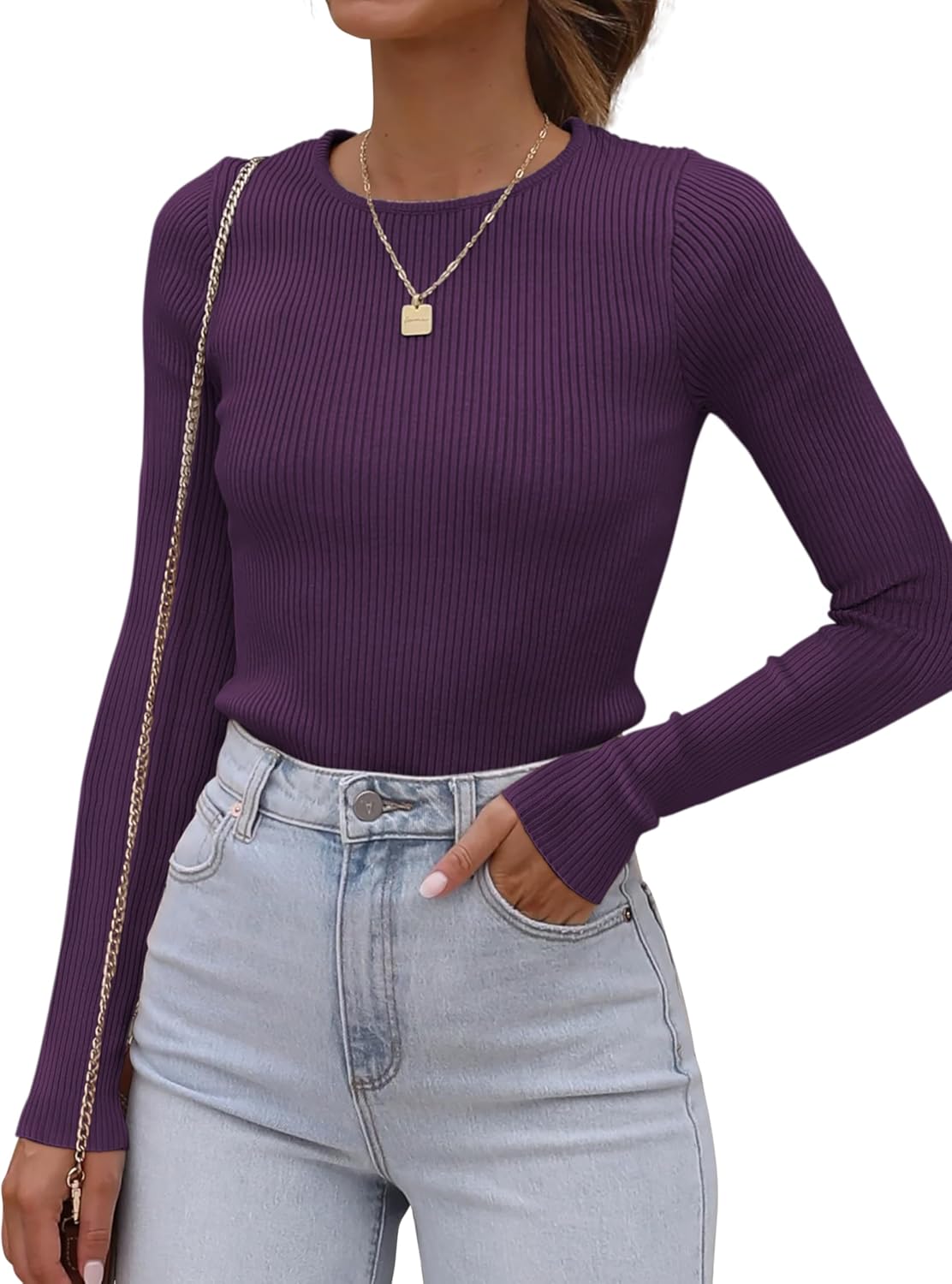 ATHMILE Womens Ribbed Knit T Shirt Casual Crewneck Tops Short Sleeve/Long Sleeve...