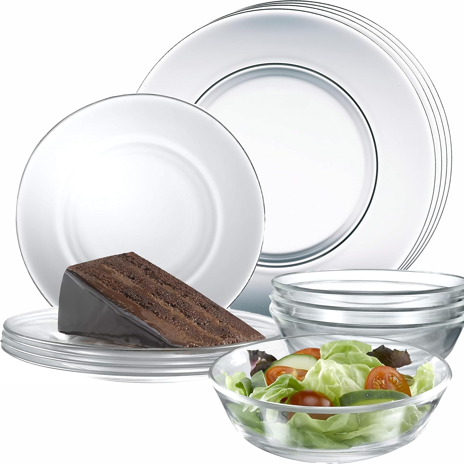 12pc Glass Dinnerware Set - Sleek Square Clear Glass Plate and Bowl Sets - Dishw...