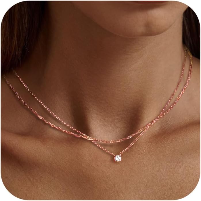 Tewiky Diamond Necklaces for Women, Dainty 14k Gold/Sterling Silver Choker Neckl...