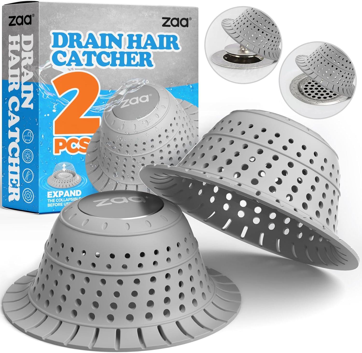 zaa Bathtub Drain Hair Catcher, 2 Pack Silicone Co...