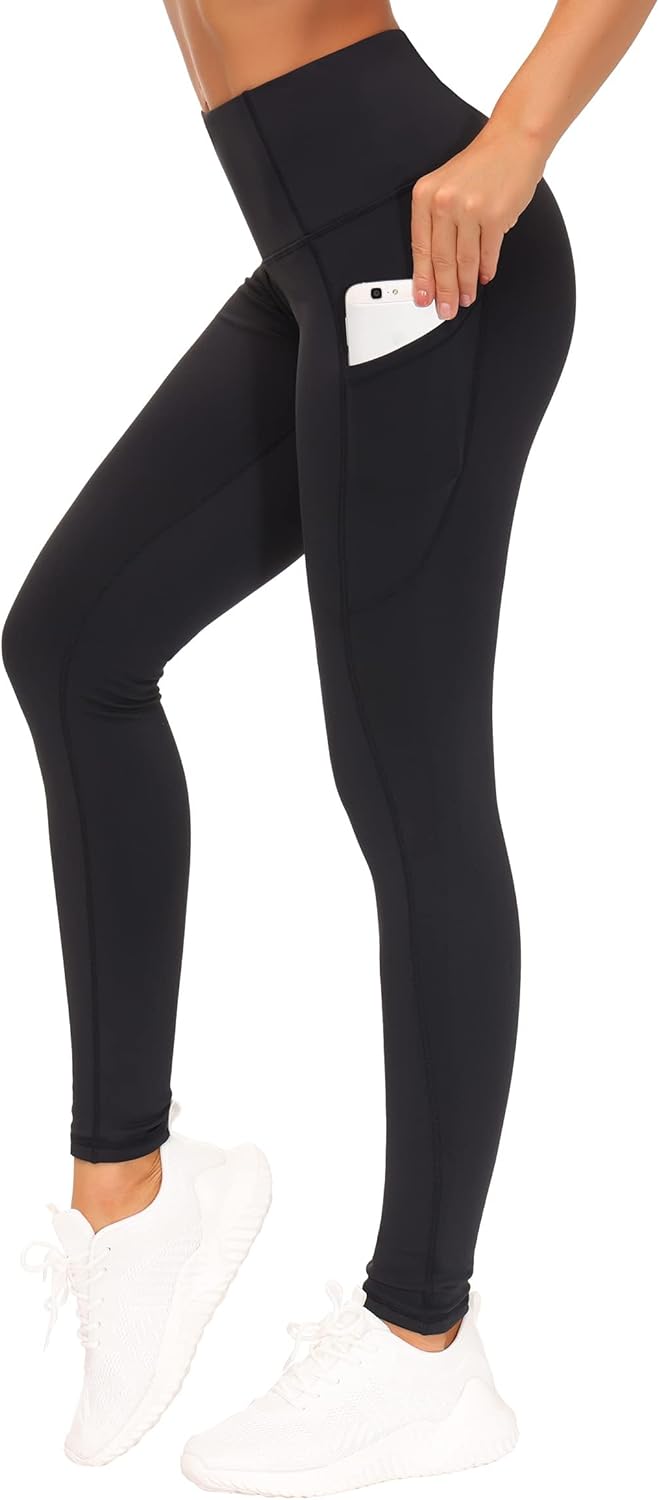 THE GYM PEOPLE Thick High Waist Yoga Pants with Pockets Fleece Lined Tummy Contr...