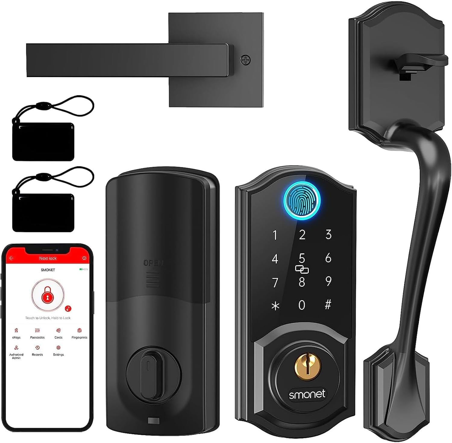 Smart Lock Front Door, SMONET Keyless Entry Door Lock with Handle, Smart Front S...
