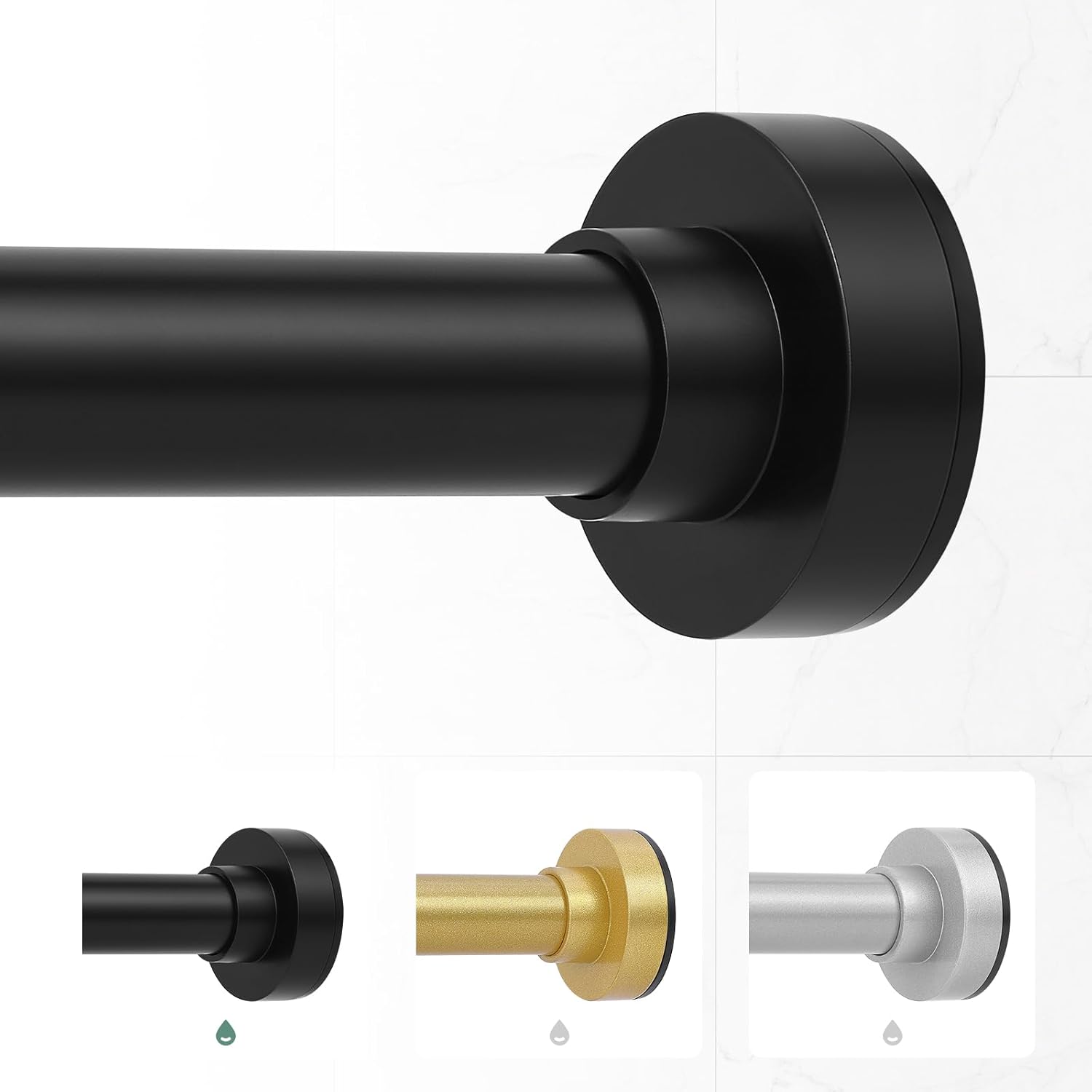 Black Short Shower Curtain Rod:Adjustable Heavy Duty Tension Shower Rods for Bat...