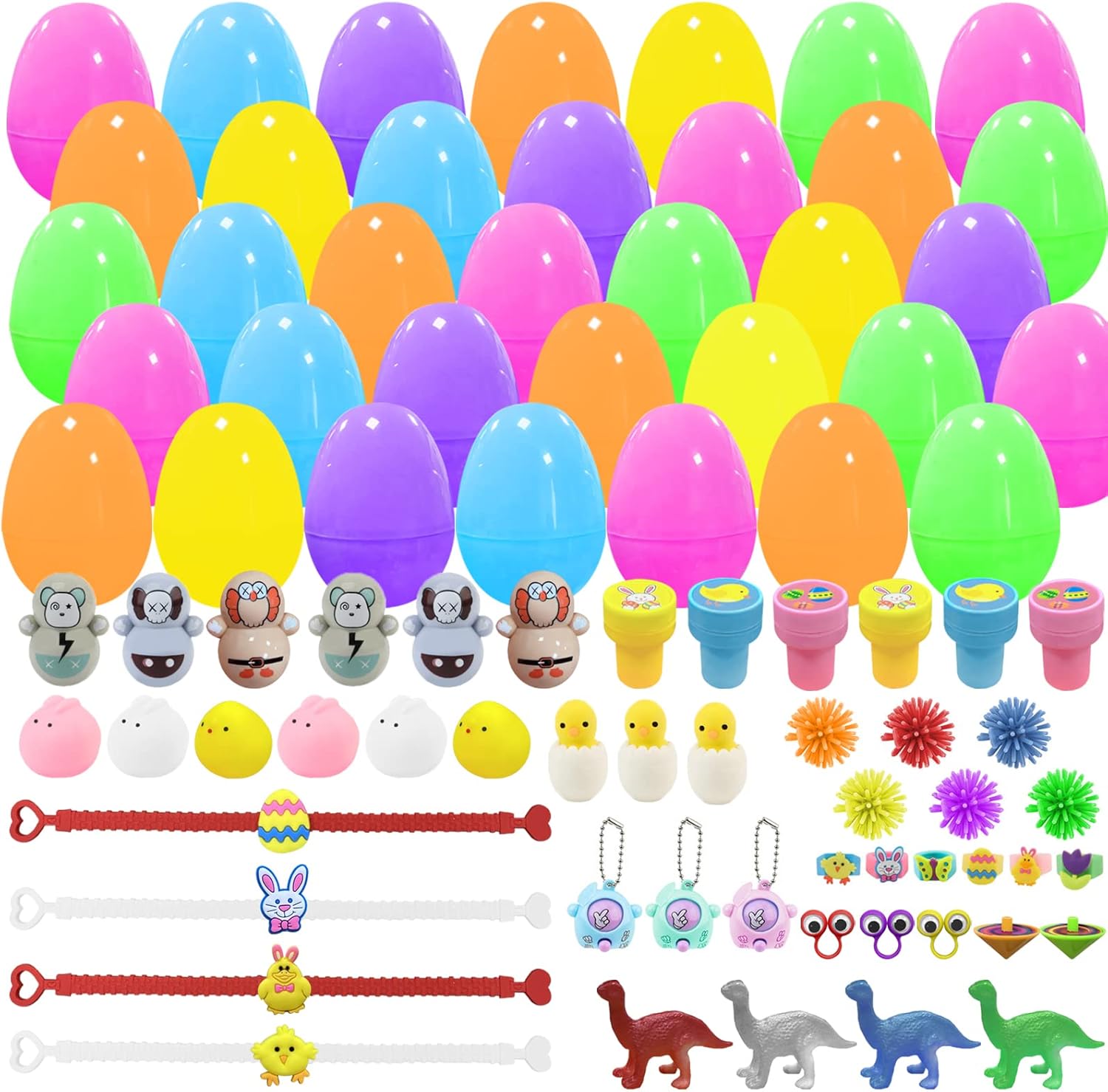 Jsdoin 48PCS Easter Eggs Hunt Kit, Kinder Surprise Egg with Novelty Toys Colorfu...