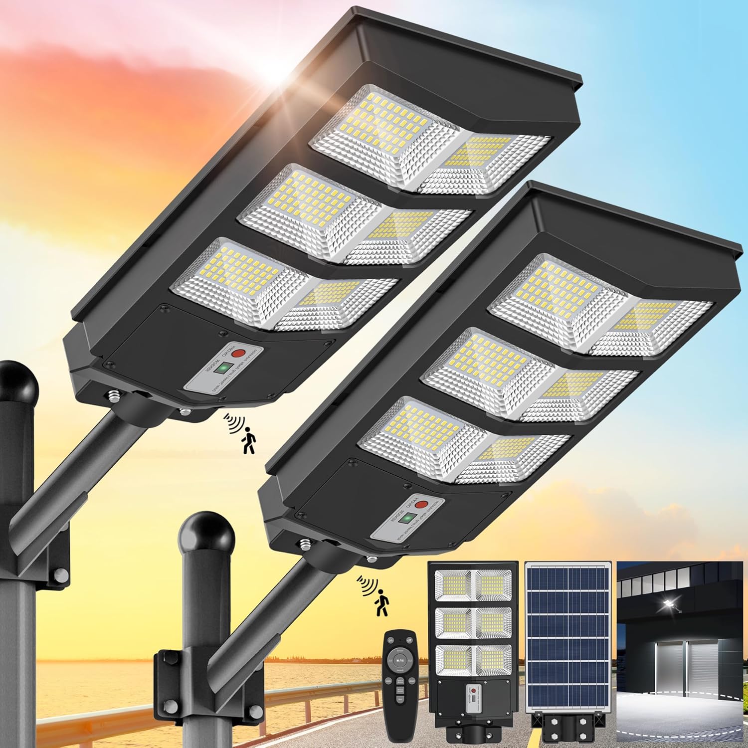 Sunwish Solar Street Lights Outdoor 6500K Solar Parking Lot Lights Commercial Du...