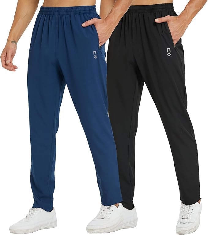 frueo 2 Pack Tracksuit Bottoms Men Lightweigt Jogging Trousers with Zipper Pocke...