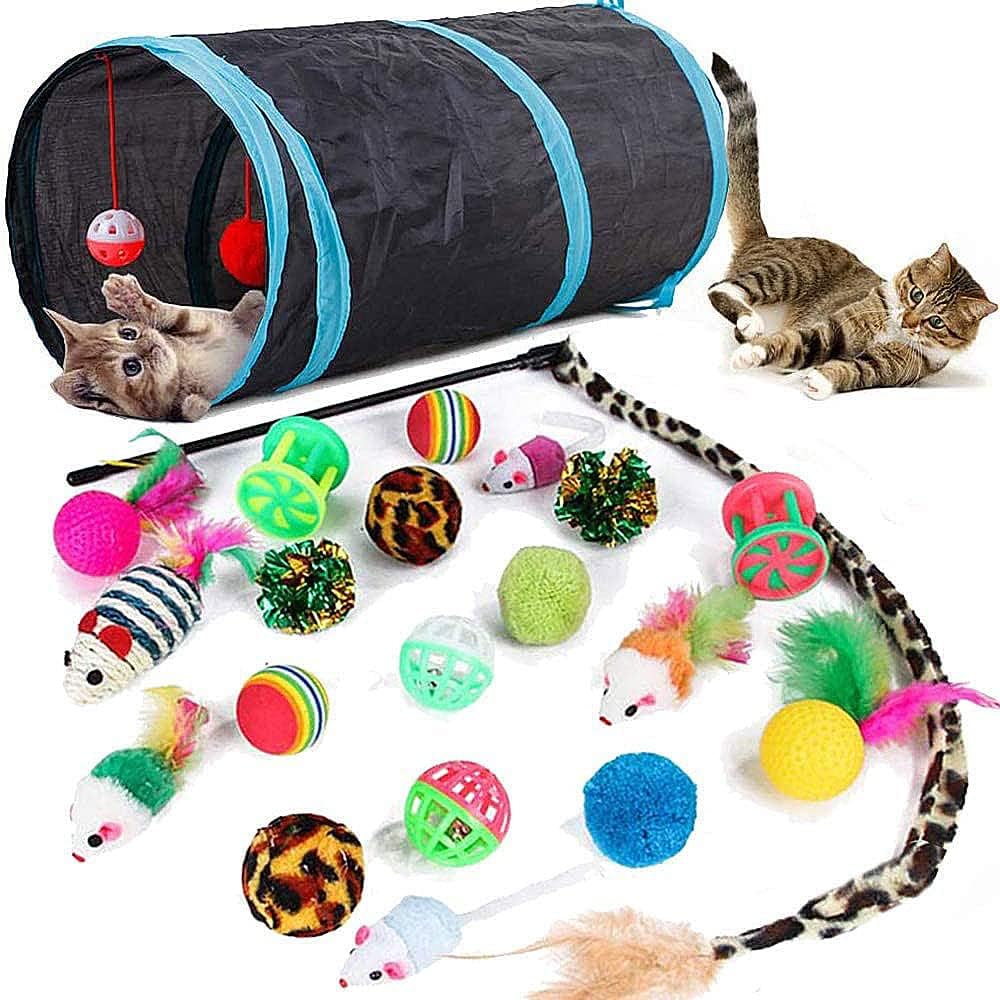 Speedy Panther 21 Pcs Cat Toys for Indoor Cats Collapsible Cat Tunnel Interactiv...