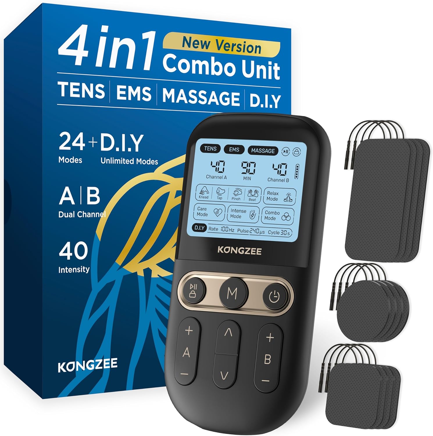4 in 1 - D.I.Y & Tens Unit & EMS & Massage Muscle Stimulator, Dual Channel Thera...