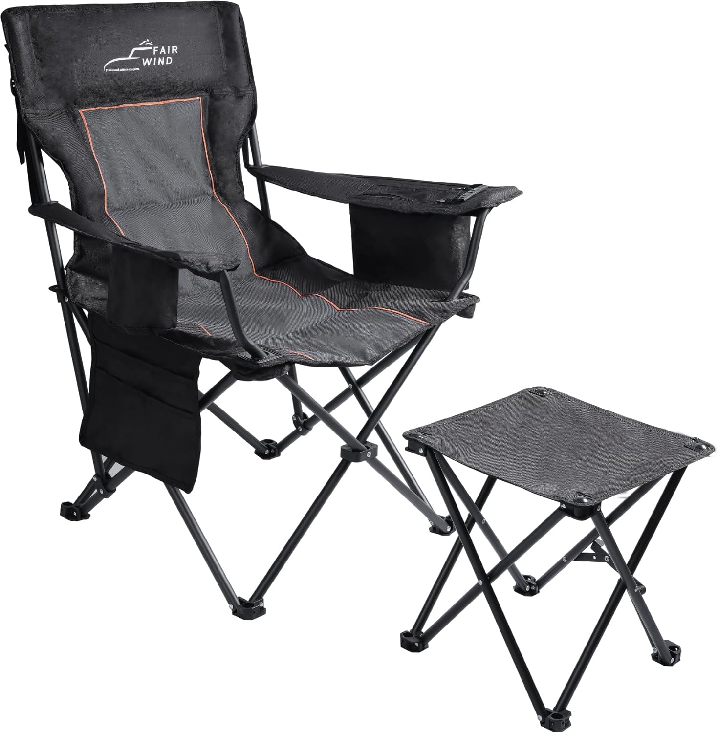 FAIR WIND Oversized Padded Camping Chair with Footrest Stool Set Heavy Duty Supp...