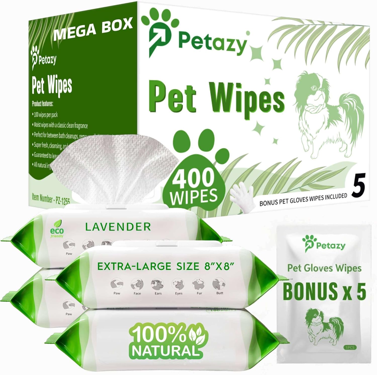400 Dog Wipes for Paws and Butt Ears Eyes | Organic Pet Wipes for Dogs | Lavende...