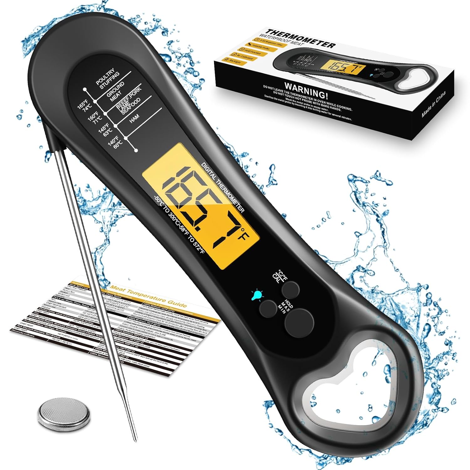 Digital Meat Thermometer for Cooking, Wireless, Instant Read, Waterproof, Backli...
