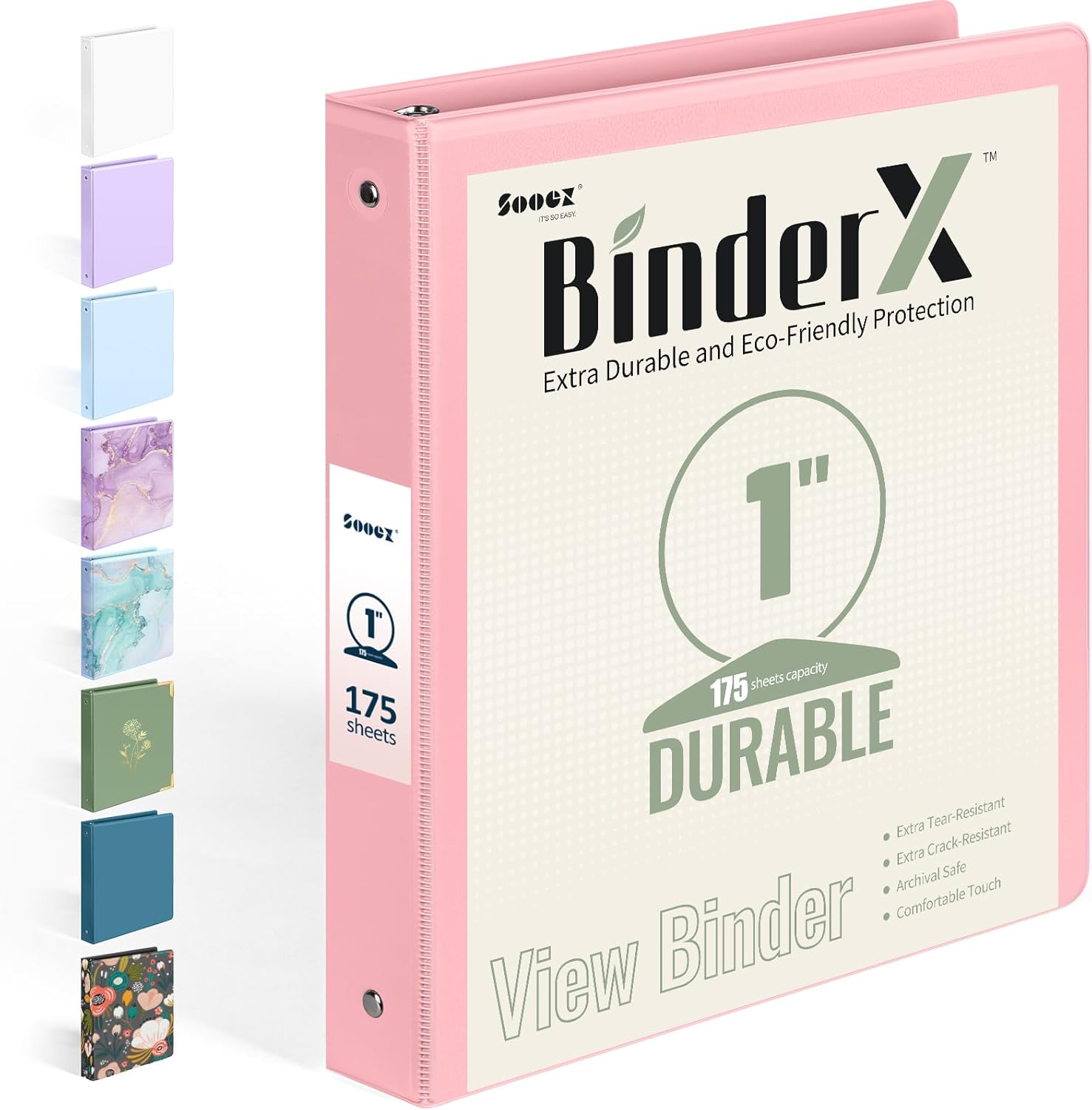 BinderX Extra Durable 3 Ring Binder, Round Rings 1 Inch Binder, Fits 175 Sheets...