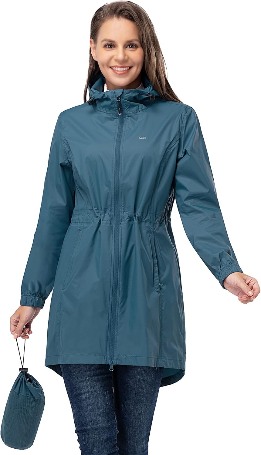 33,000ft Women's Rain Jacket Lightweight Hooded Long Rain Coat Waterproof Jacket...