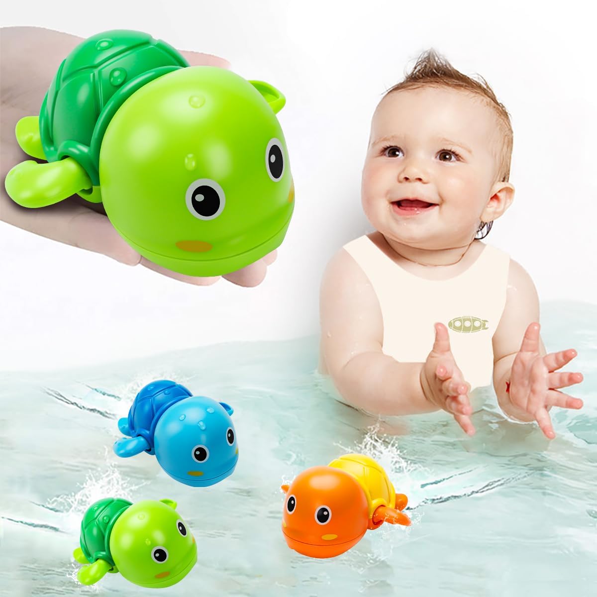 Bath Toys, Cute Swimming Turtle Baby Bath Toys for Toddler 1-3, Water Pool Float...