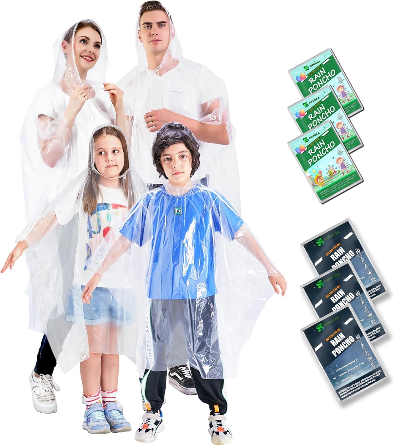 Disposable Rain Ponchos for Kids 6 Pack/Adults 10 and 6 Pack/Ponchos Family 6 Pa...