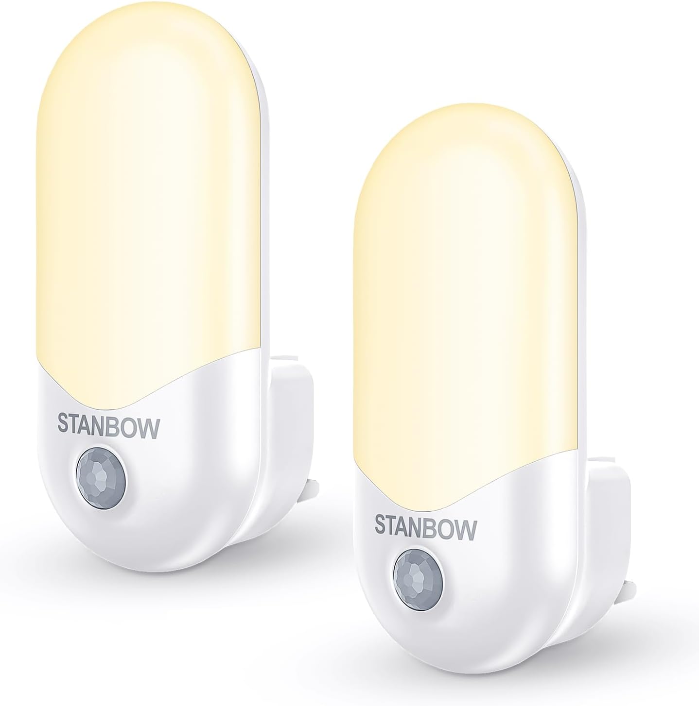 STANBOW Night Light Plug in Wall, 2 Pack Motion Sensor Night Light, 3000K Warm W...
