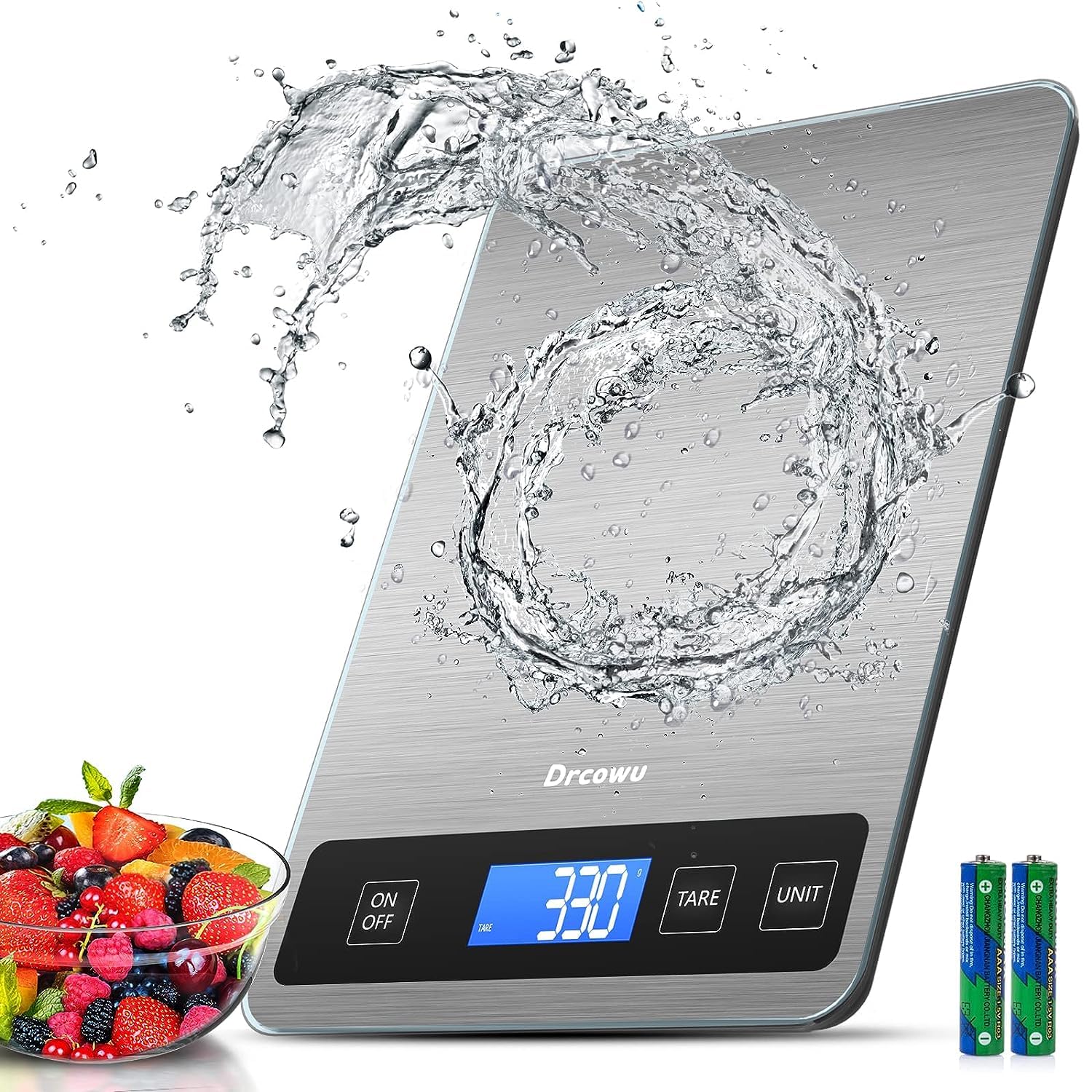 Drcowu Digital Kitchen Scales with Large LCD Display, Food Weighing Scale 15kg f...