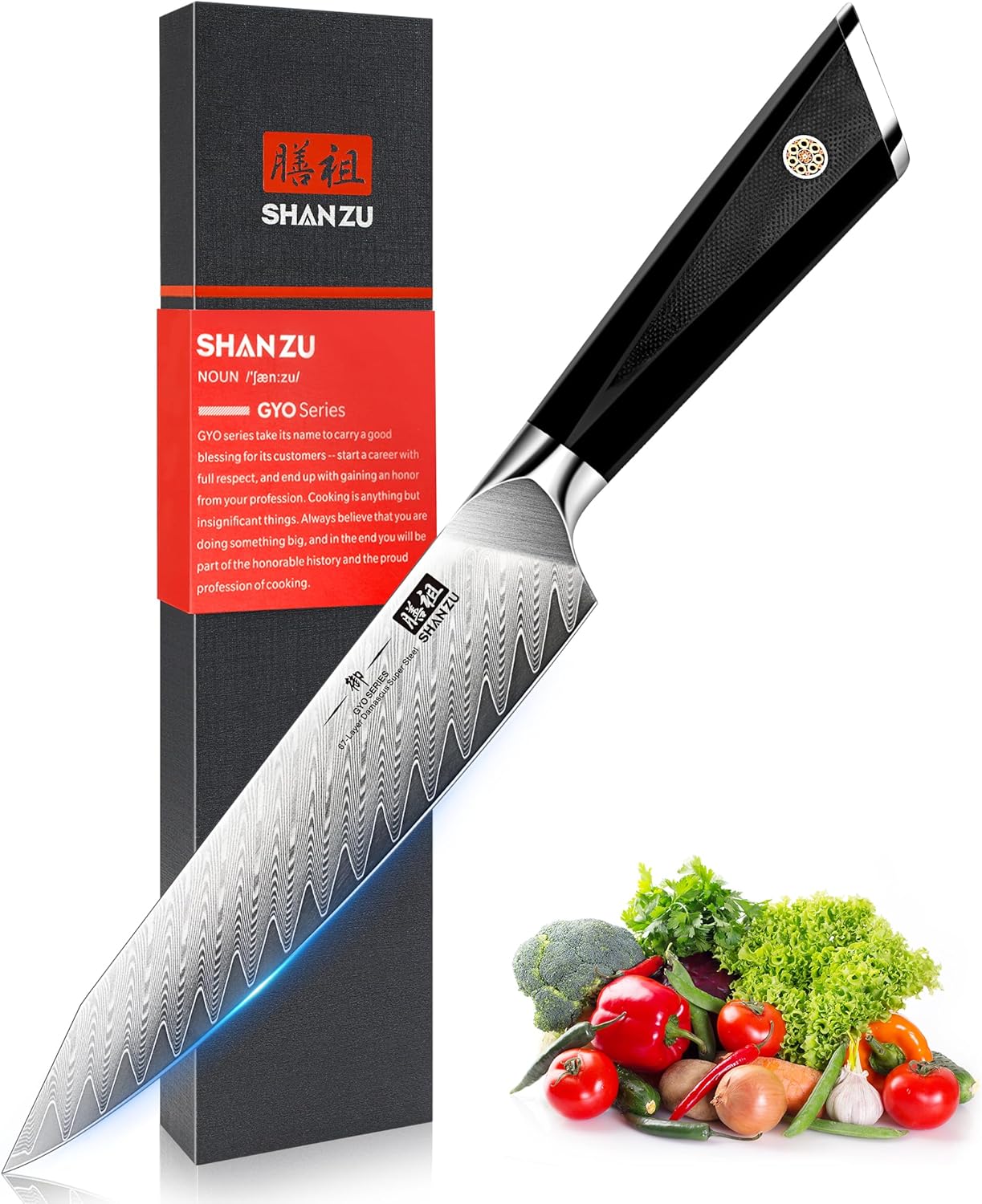 SHAN ZU Damascus Chef Knife 6 inch,67-Layer Japanese Steel 10Cr15CoMoV Kitchen K...