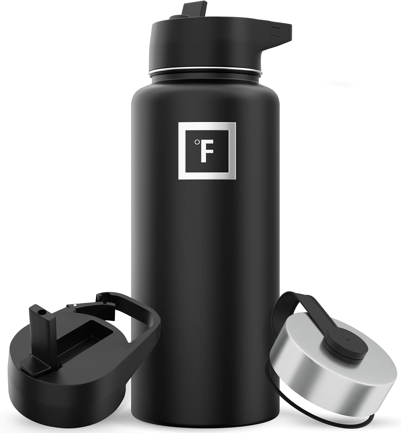 IRON °FLASK Camping & Hiking Hydration Flask with 3 Lids - Stainless Steel, Doub...