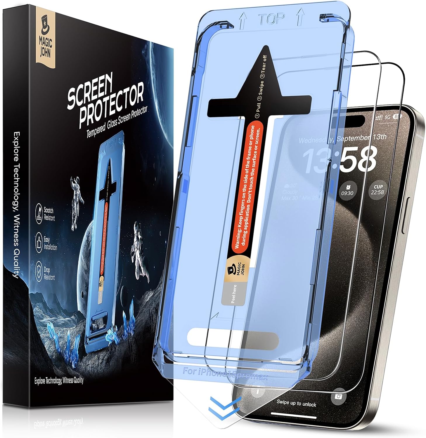 MAGIC JOHN 2 Pack for iPhone 15 Pro Max 6.7 inch Tempered Glass Screen Protector...