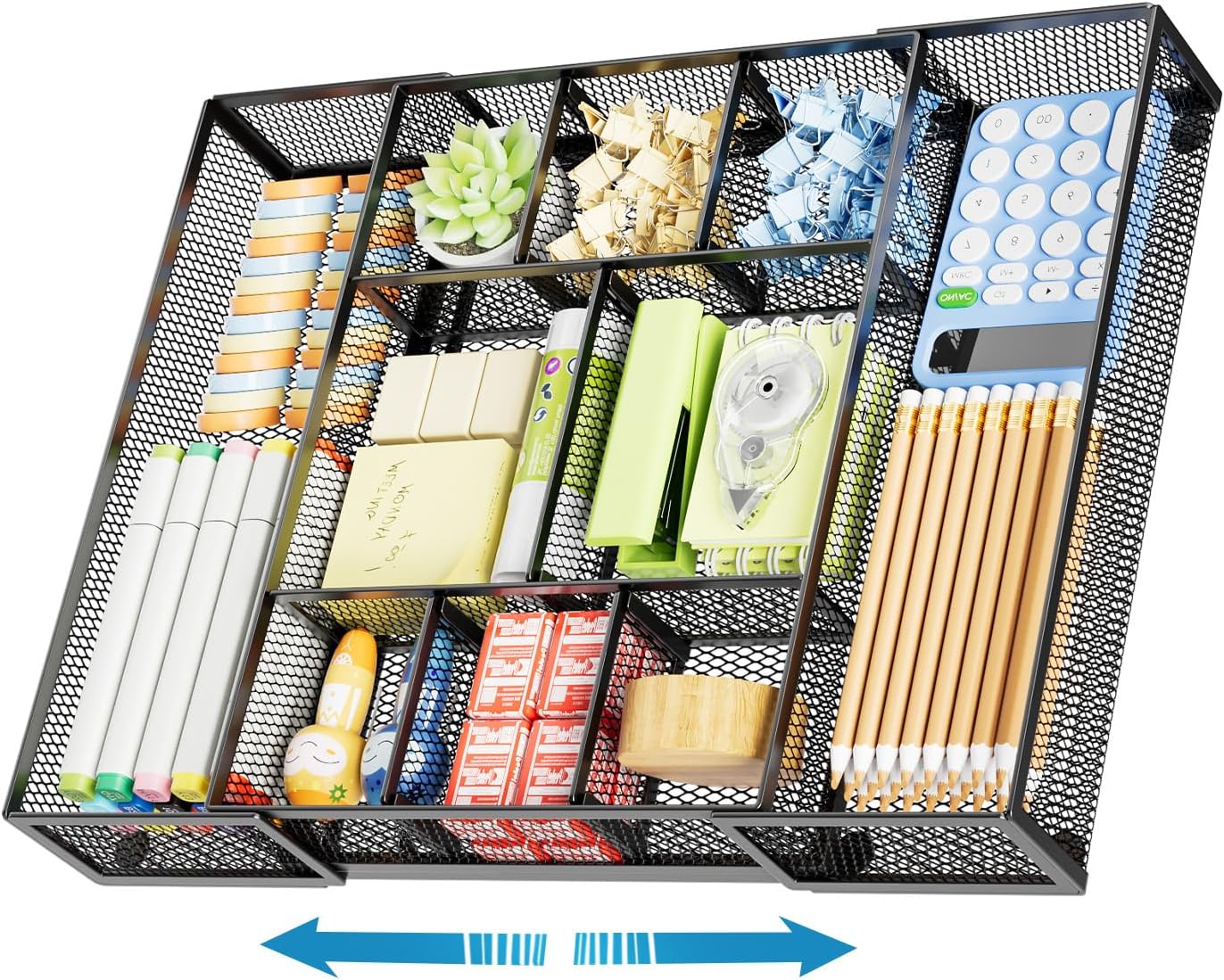 Marbrasse Expandable Desk Drawer Organizer, Mesh Drawer Organizer Tray with 10 A...
