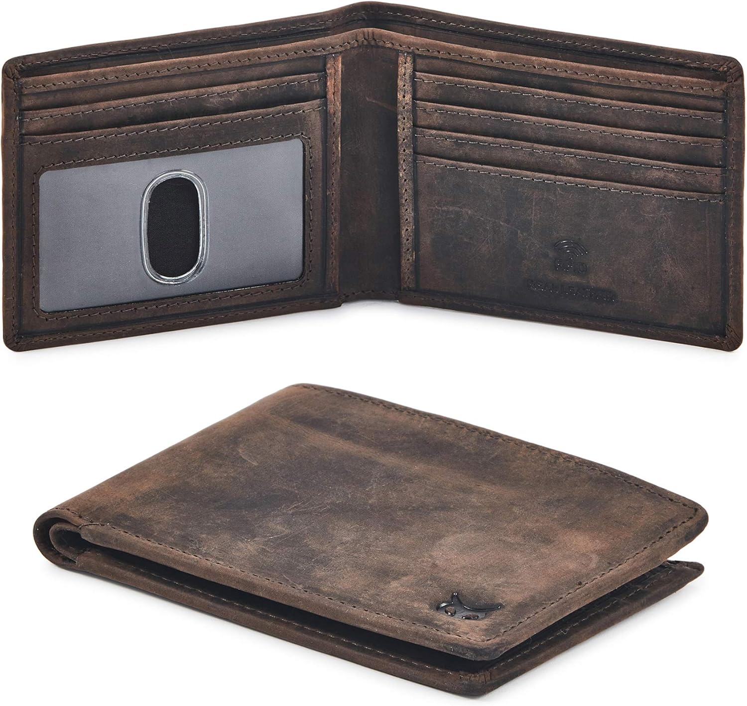 Real Leather Mens Bifold Wallet RFID Blocking Slim Minimalist Front Pocket - Thi...