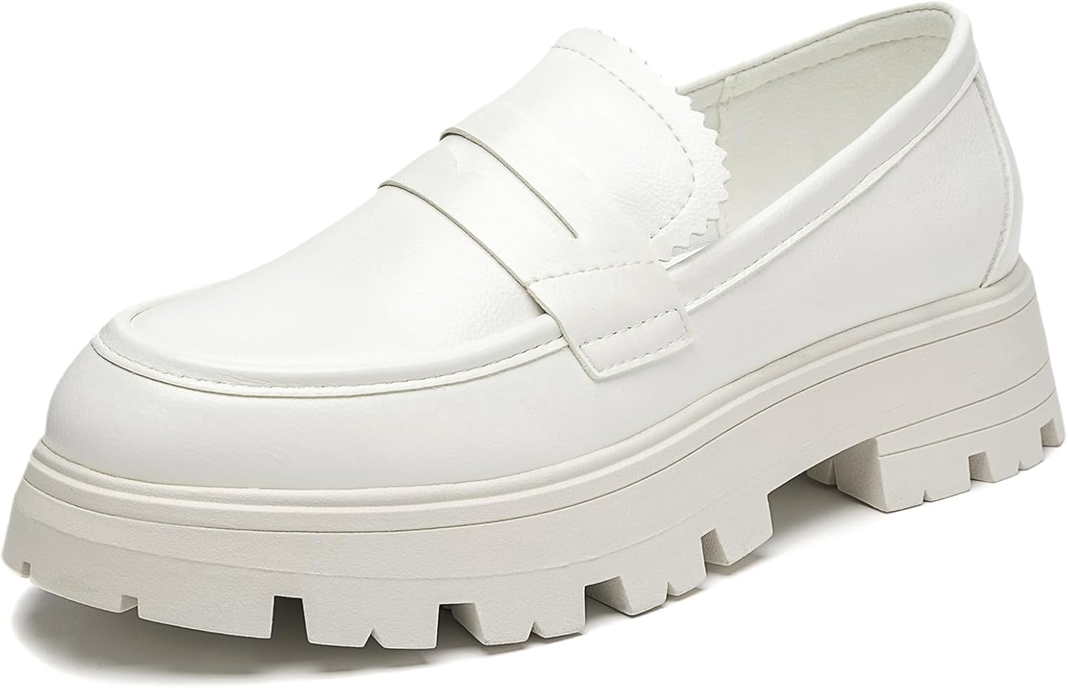 Cestfini Platform Chunky Loafers for Women 8 Papent White