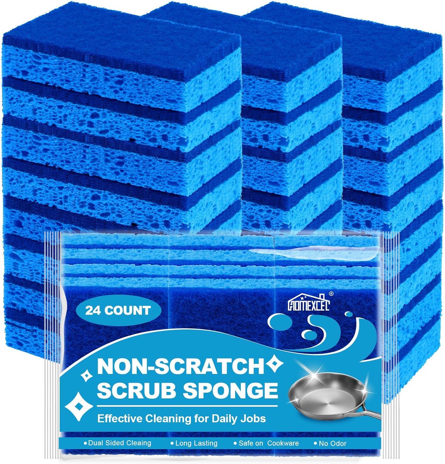 HOMEXCEL Sponges Kitchen 24pcs, Non-Scratch Scrub Dish Sponges, Safe on Non-Stic...