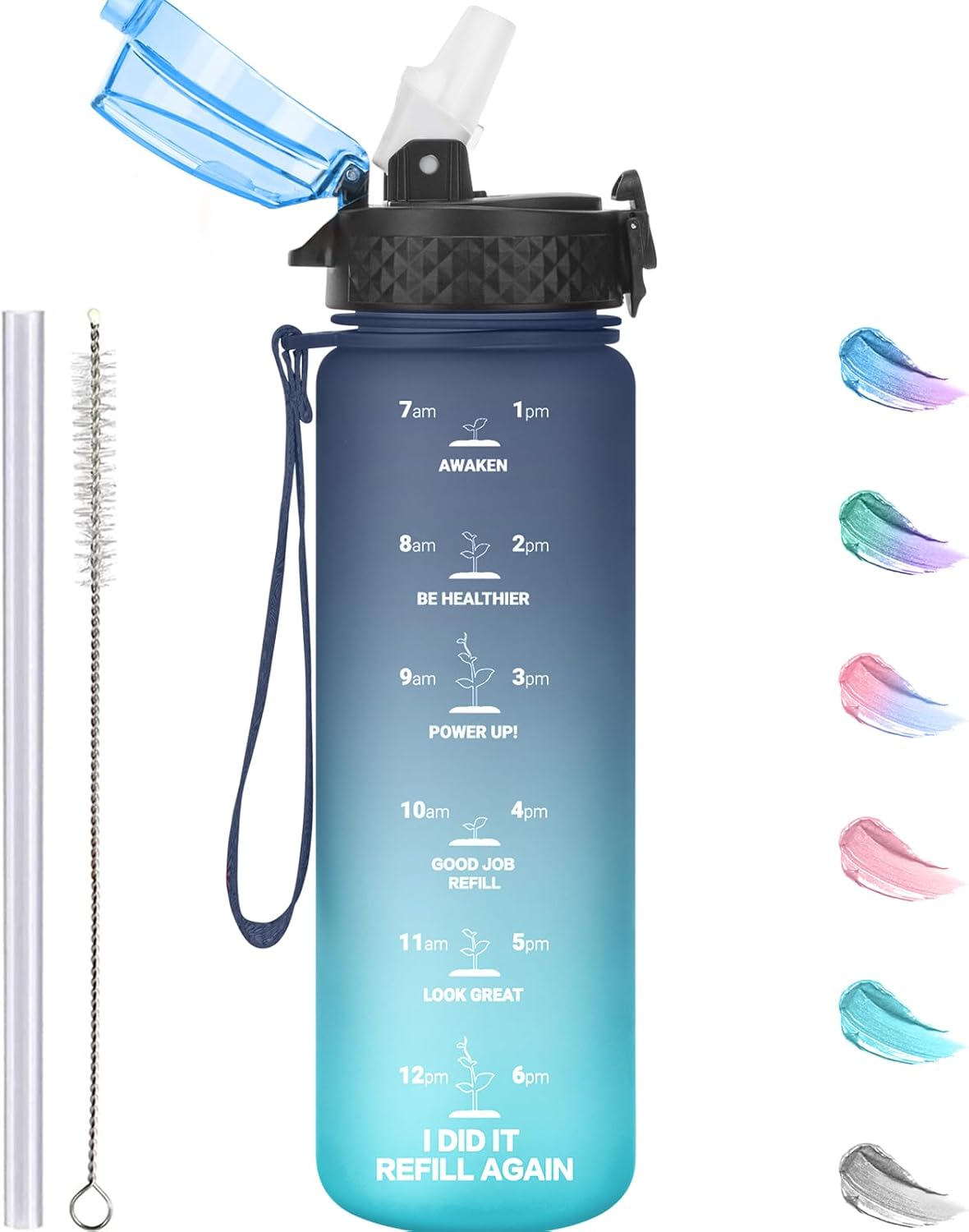 GOPPUS 500ml/17oz Kids Water Bottles with Straw Tritan Childrens Bottle with Fli...