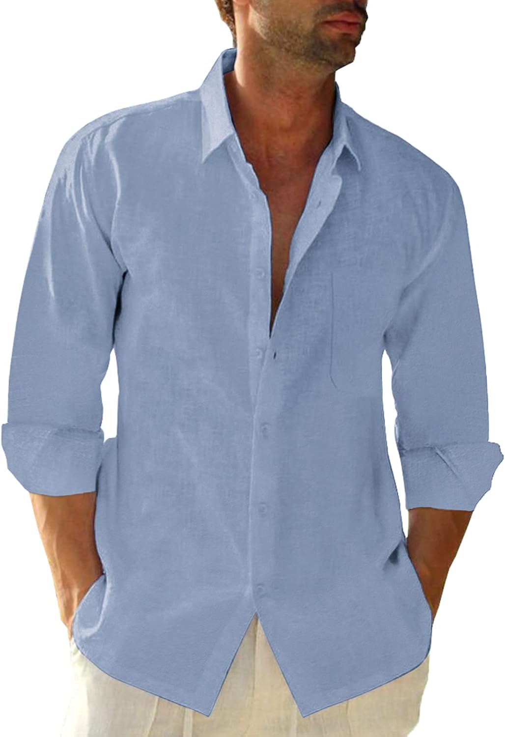Friptspyg Linen Shirts Mens Long Sleeve Button Down Beach Causal Shirts for Men...