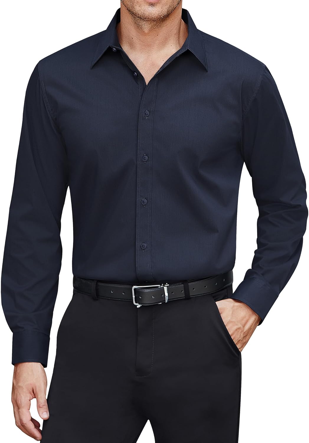 J.VER Men's Long Sleeve Dress Shirts Stain Shield Stretch Non Iron Business Casu...