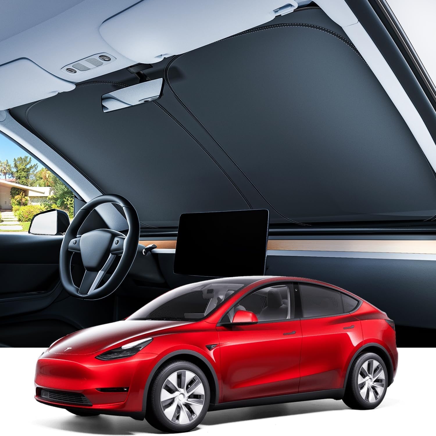 REEVAA 2025 Tesla Model 3 Highland Sunshade Windshield [Tailored Fit, 100% Sun P...