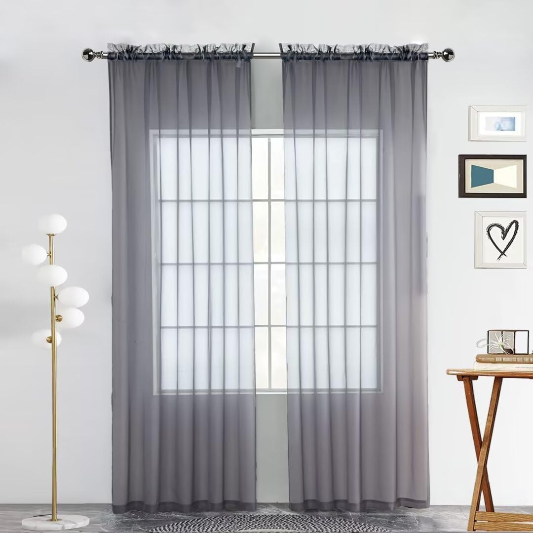SpaceDresser Sheer Voile Window Treatment Rod Pocket Curtain Panels for Kitchen...